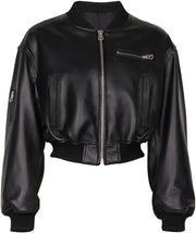 Vegan Leather Cropped Bomber Jacket